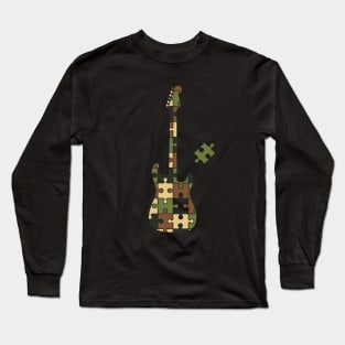 Camouflage Puzzle S-Style Electric Guitar Silhouette Long Sleeve T-Shirt